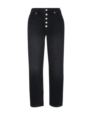 Whistles Hollie Button Front High Rise Cropped Straight Jeans in Black