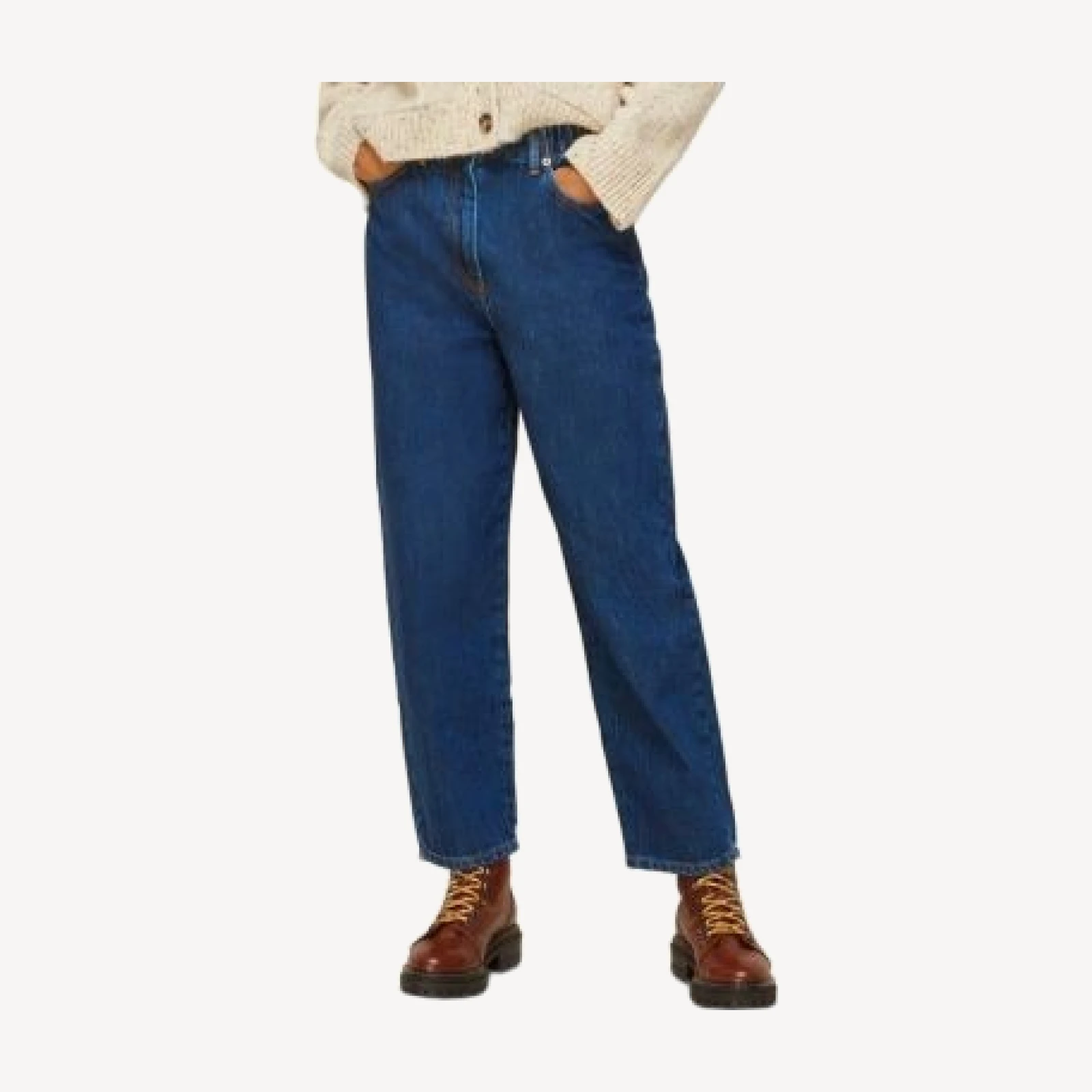 Whistles Elasticized Waist Mid-Rise Barrel-Leg Jeans in Dark Denim