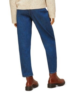 Whistles Elasticized Waist Mid-Rise Barrel-Leg Jeans in Dark Denim