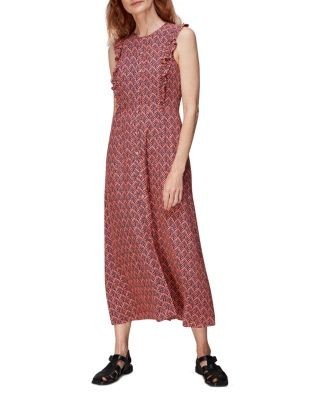 Whistles Sea Tree Ruffled Midi Dress