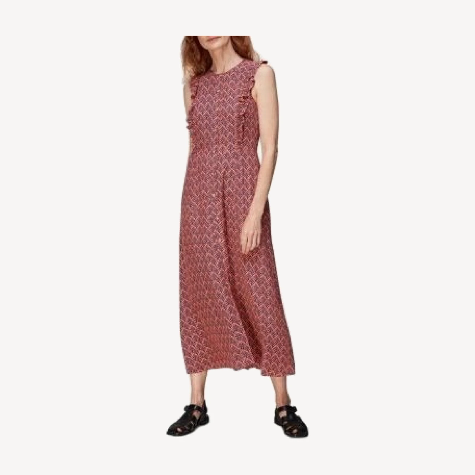 Whistles Sea Tree Ruffled Midi Dress