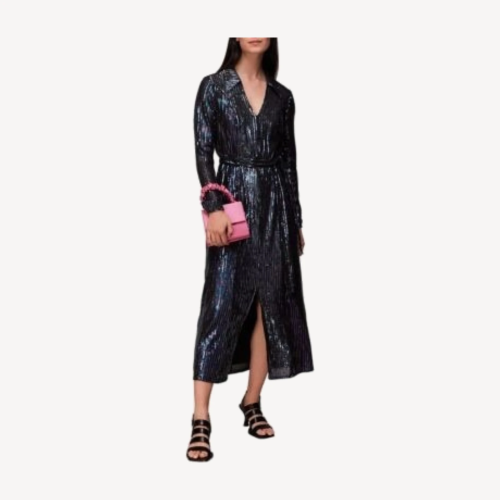 Whistles Striped Sequin Midi Dress