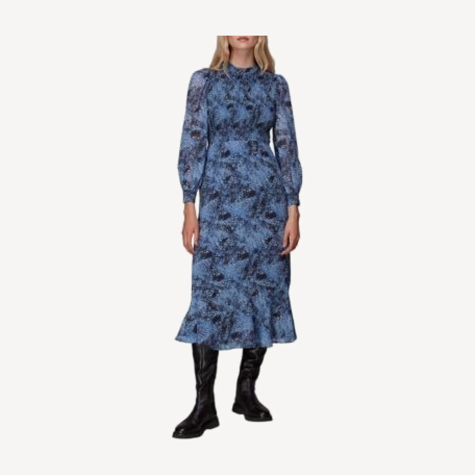 Whistles Snow Flurry Shirred Midi Dress