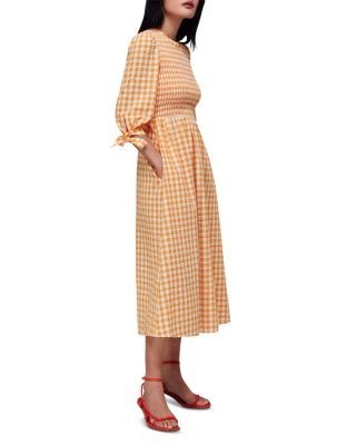 Whistles Gingham Check Shirred Midi Dress