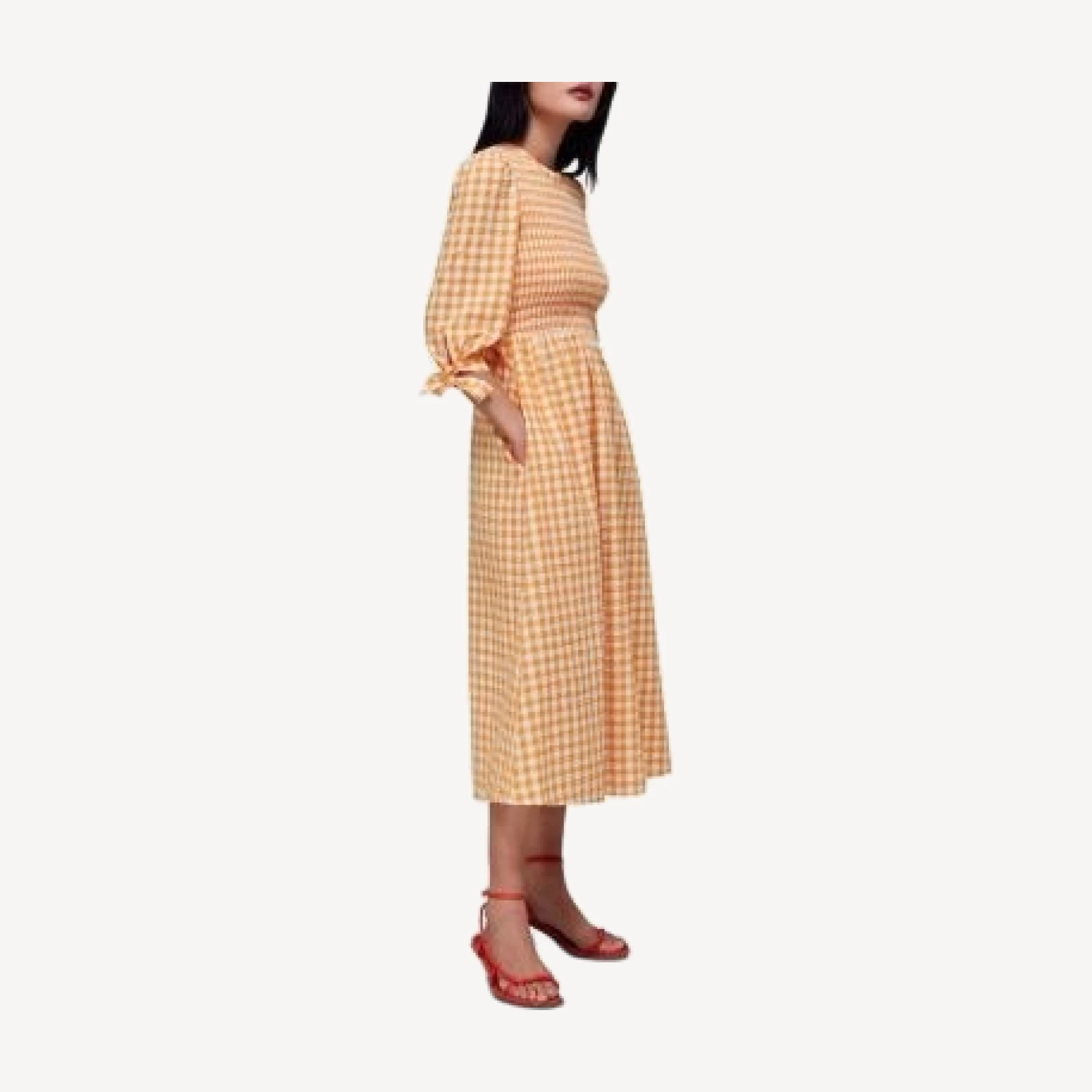 Whistles Gingham Check Shirred Midi Dress
