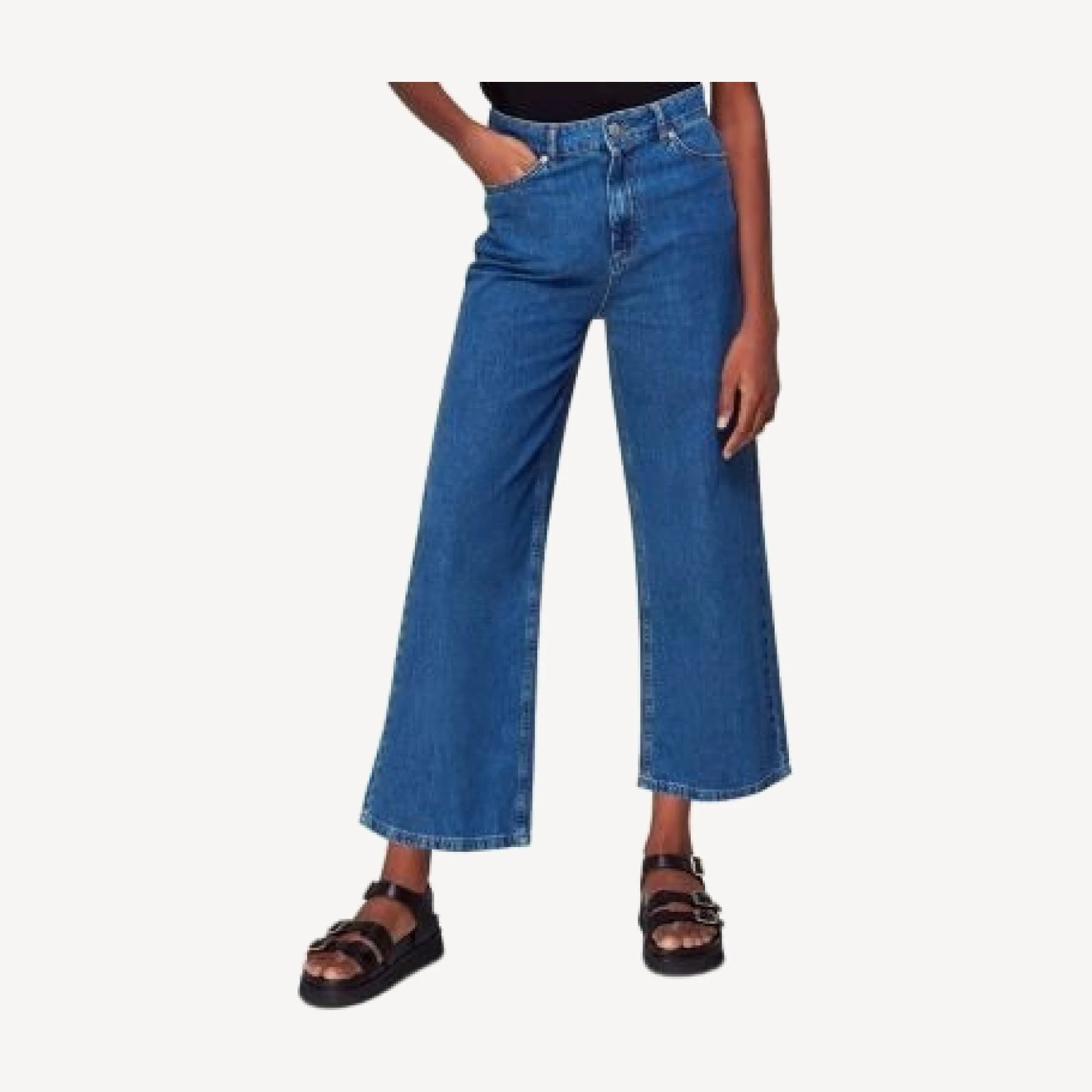 Whistles Cotton Cropped Wide Leg Jeans in Denim