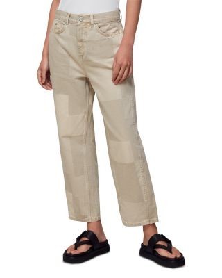 Whistles Cotton Authentic Patchwork High Rise Boyfriend Jeans in Stone