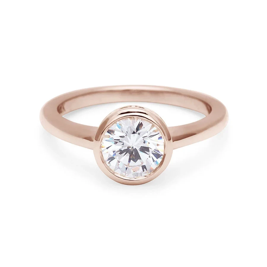 Round Bezel Rosette Ring - 14k Gold & Lab White Diamond