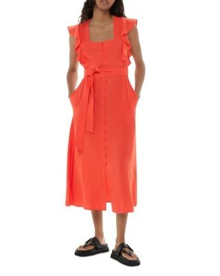 Whistles Sophie Belted Flutter Sleeve Midi Dress