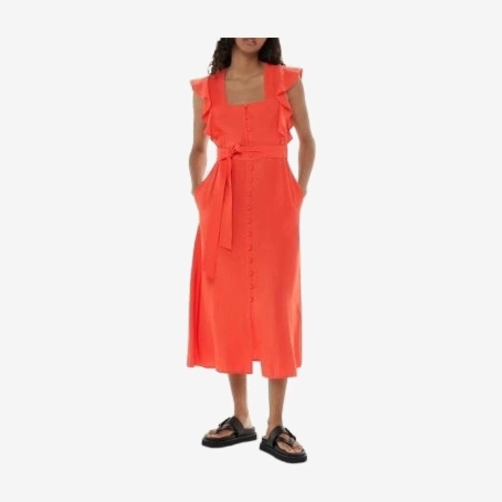 Whistles Sophie Belted Flutter Sleeve Midi Dress