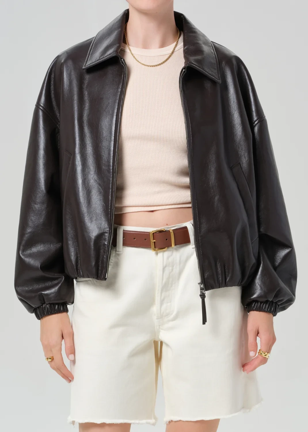 Bubble Hem Bomber Jacket in Chocolate Dark Brown