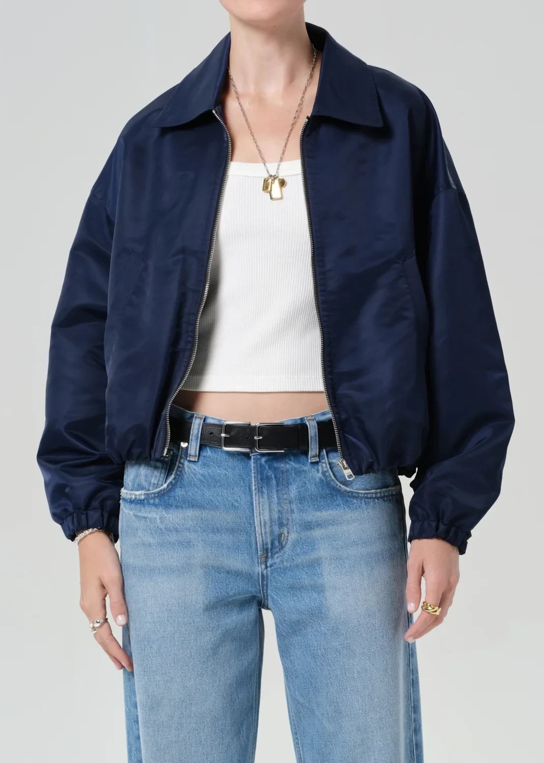 Bubble Hem Bomber Jacket in Navy