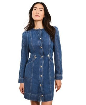Mint Velvet Women's Denim Puff Sleeve Mini Dress