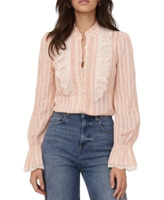 Mint Velvet Women's Striped Broderie Trim Blouse