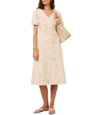 Mint Velvet Women's Jacquard Puff Sleeve Midi Dress