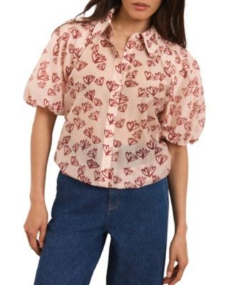 Mint Velvet Women's Heart Print Puff Sleeve Shirt
