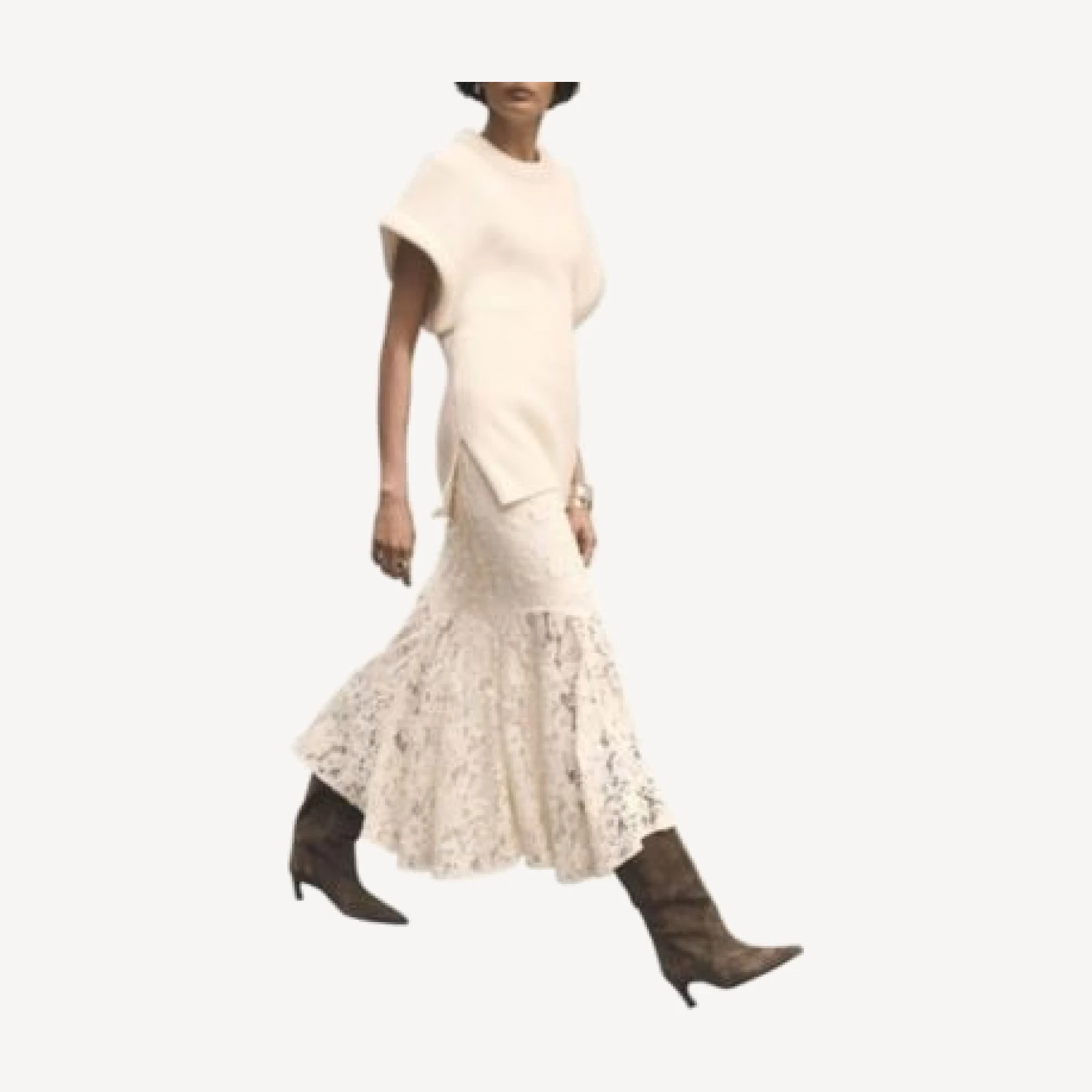 Mint Velvet Women's Lace Flounce Midi Skirt