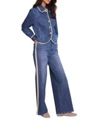 Mint Velvet Women's Midwash Lace Trim Straight Jeans