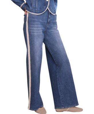 Mint Velvet Women's Midwash Lace Trim Straight Jeans