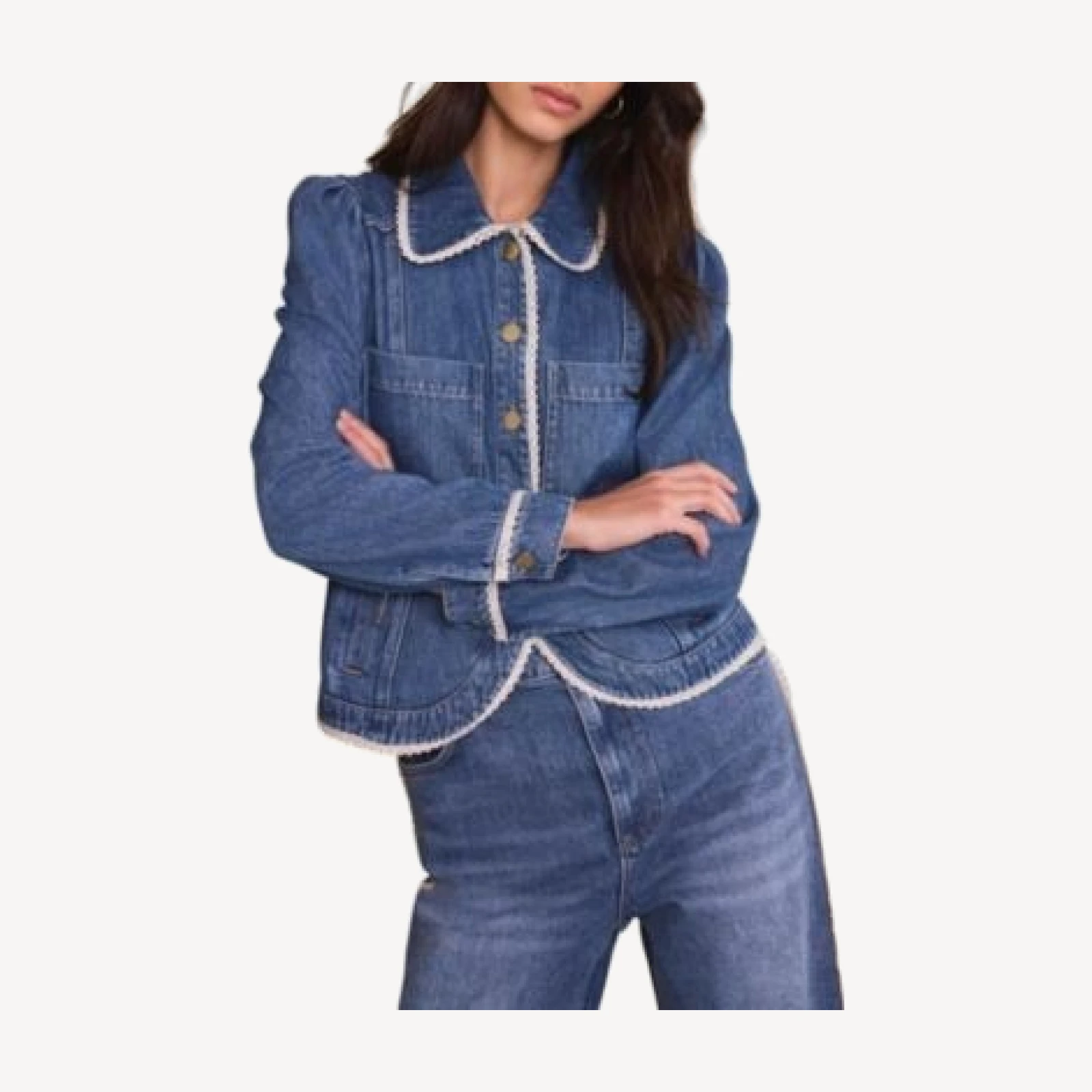 Mint Velvet Women's Lace Trim Denim Jacket