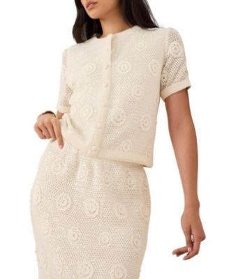 Mint Velvet Women's Cotton Sequin Floral Crochet Top