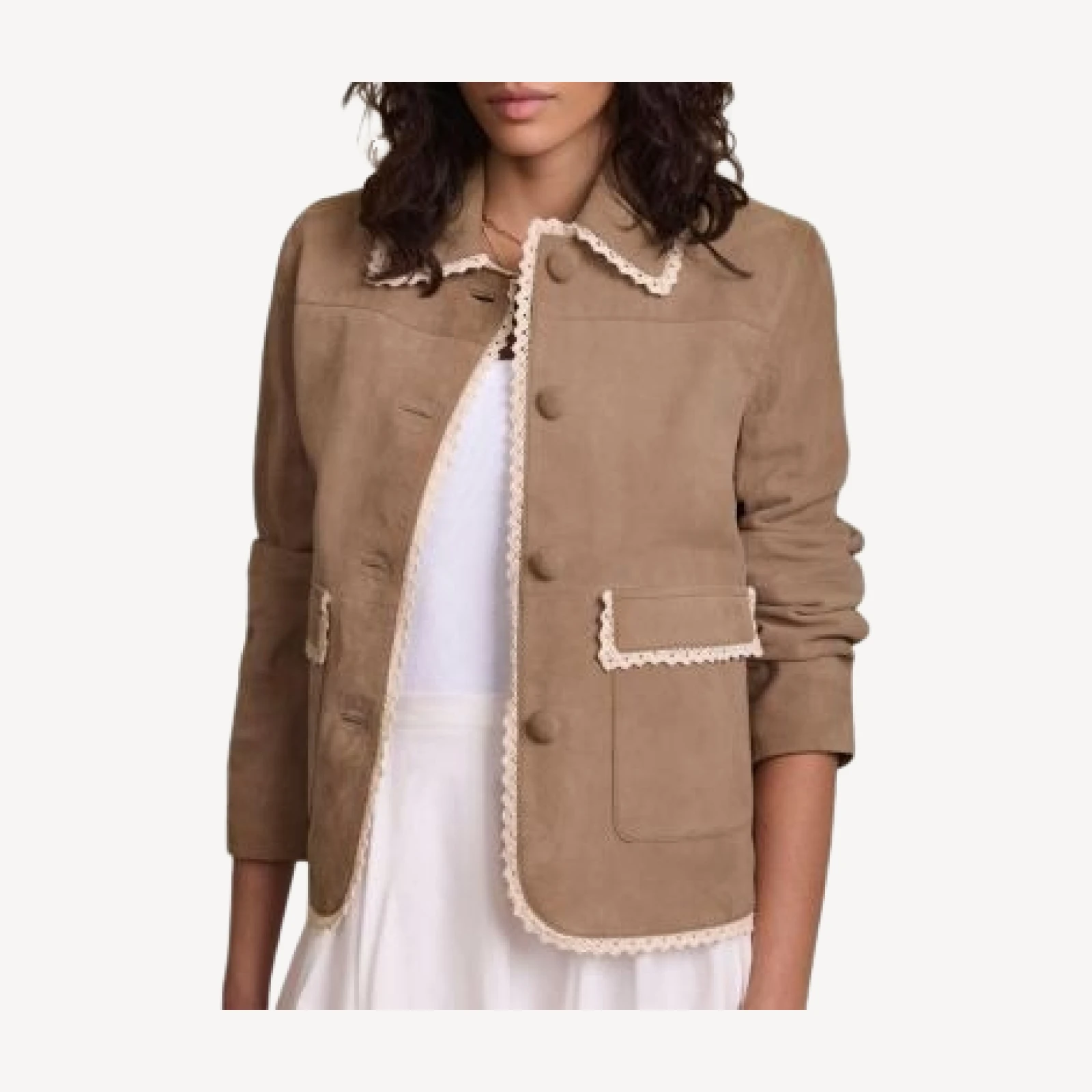 Mint Velvet Women's Suede Crochet Trim Jacket