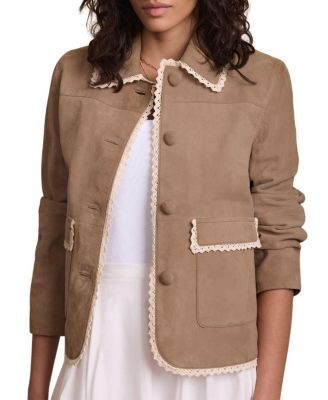 Mint Velvet Women's Suede Crochet Trim Jacket