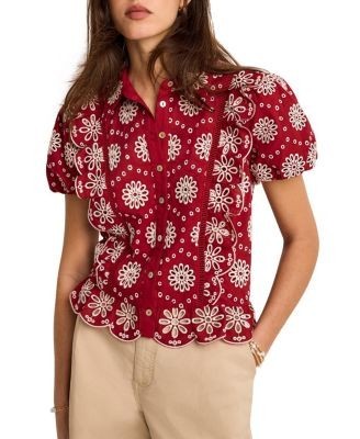 Mint Velvet Women's Eyelet Embroidered Puff Sleeve Blouse