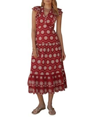 Mint Velvet Women's Cotton Broderie Drop Waist Midi Dress