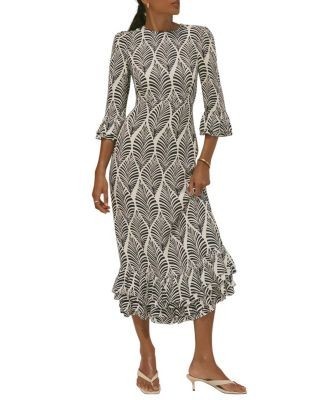 Mint Velvet Women's Printed Ruffle Detail Midi Dress