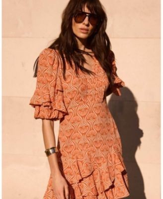 Mint Velvet Women's Printed Ruffle V-neck Mini Dress