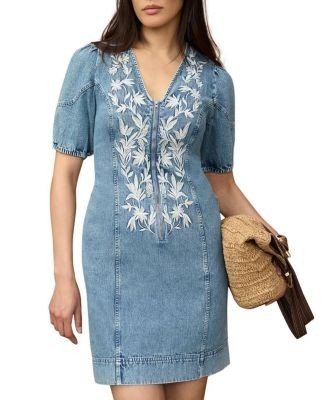 Mint Velvet Women's Embroidered Denim Mini Dress
