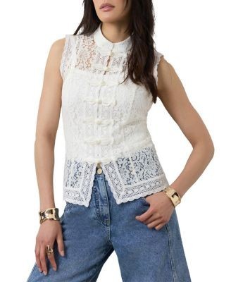 Mint Velvet Women's Lace Detail Military Top