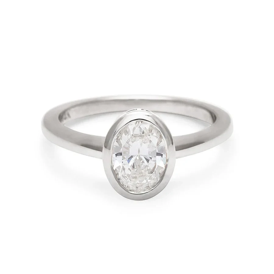 Oval Bezel Rosette Ring - 14k Gold & Lab White Diamond