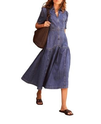 Mint Velvet Women's Puff Sleeve Denim Midi Dress