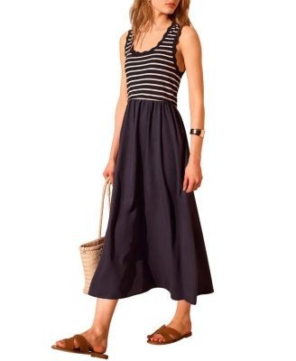 Mint Velvet Women's Striped Scallop Trim Midi Dress
