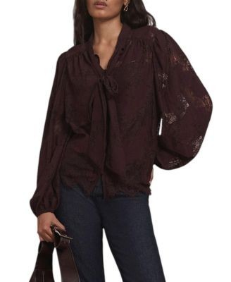 Mint Velvet Women's Lace Pussybow Blouse