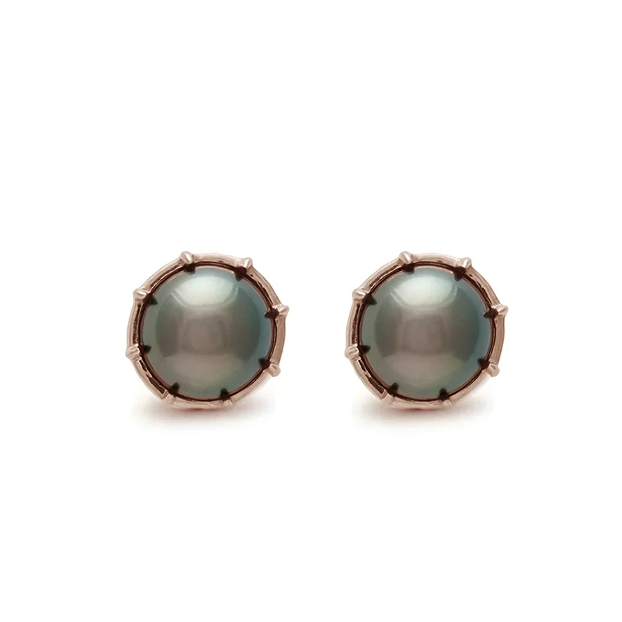 Emma Lace Cap Pearl Studs - 14k Rose Gold & Pearl (10mm)