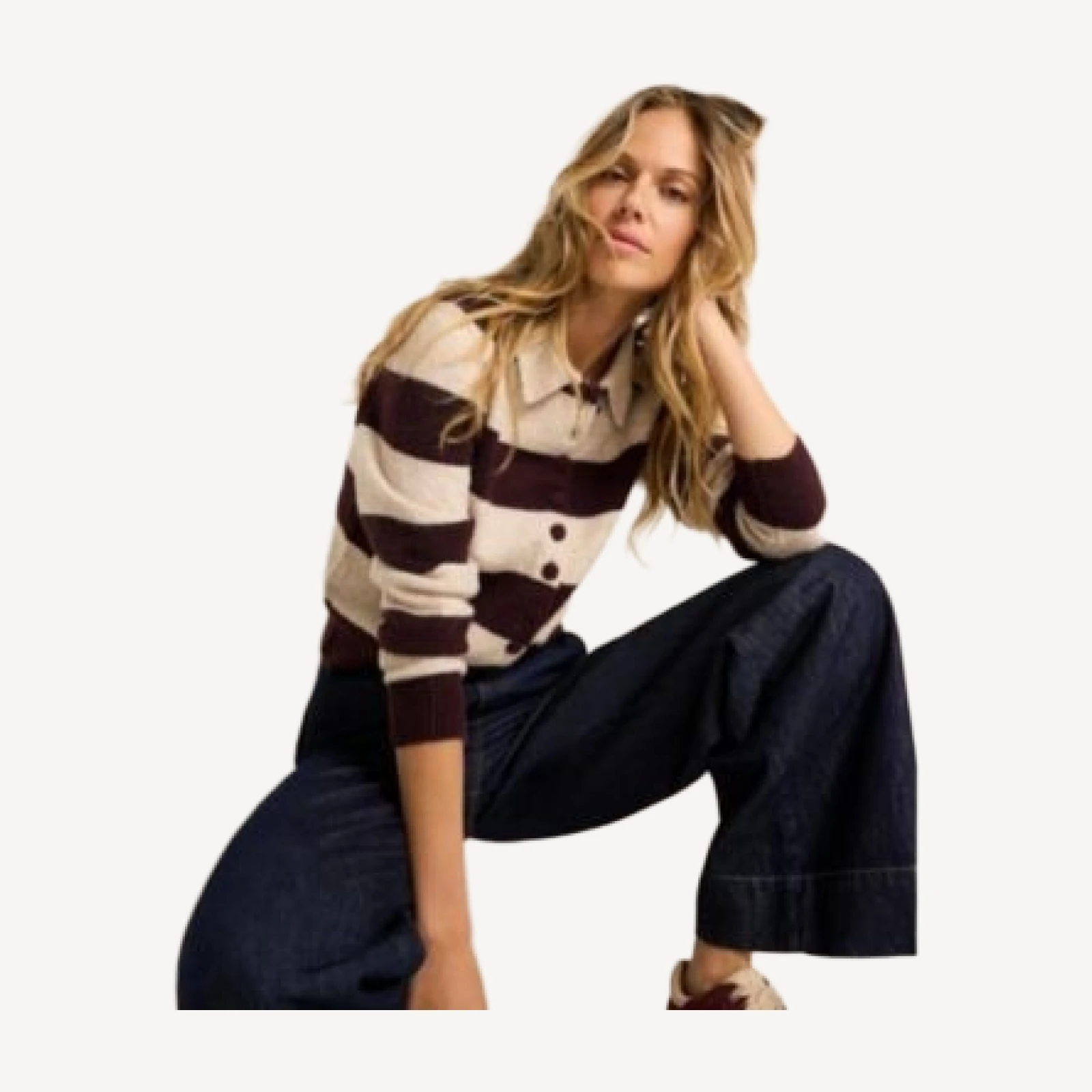 Mint Velvet Women's Striped Knit Jumper Collared Pullover Sweater with Long Sleeve