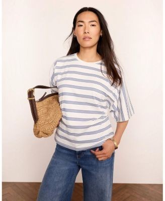 Mint Velvet Women's Cotton Stripe Batwing T-Shirt