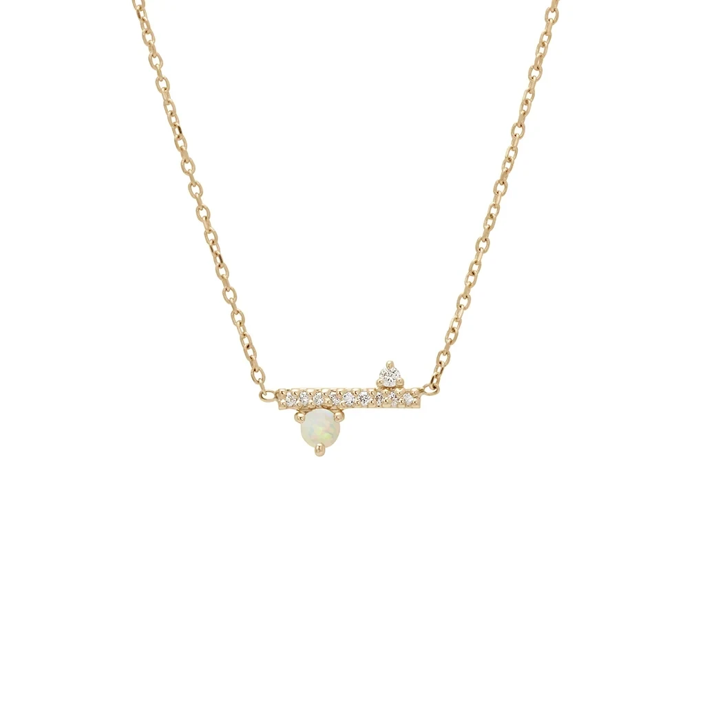 Diamond Dusted Meridian Necklace - 14k Gold, Opal, & White Diamond