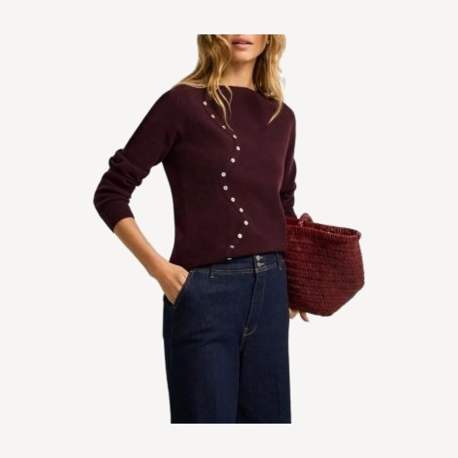 Mint Velvet Women's Cotton Blend Button Detail Knit Top