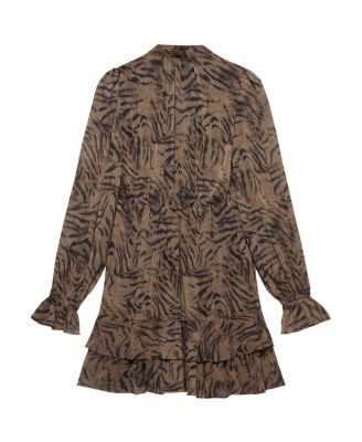 Mint Velvet Women's Long Sleeve Printed Ruffle Mini Dress