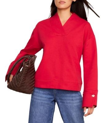 Mint Velvet Women's Cotton V-Neck Button Detail Sweatshirt