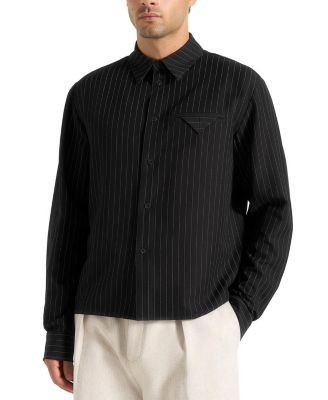 Maniere De Voir Arlo Pinstripe Cropped Long Sleeve Shirt