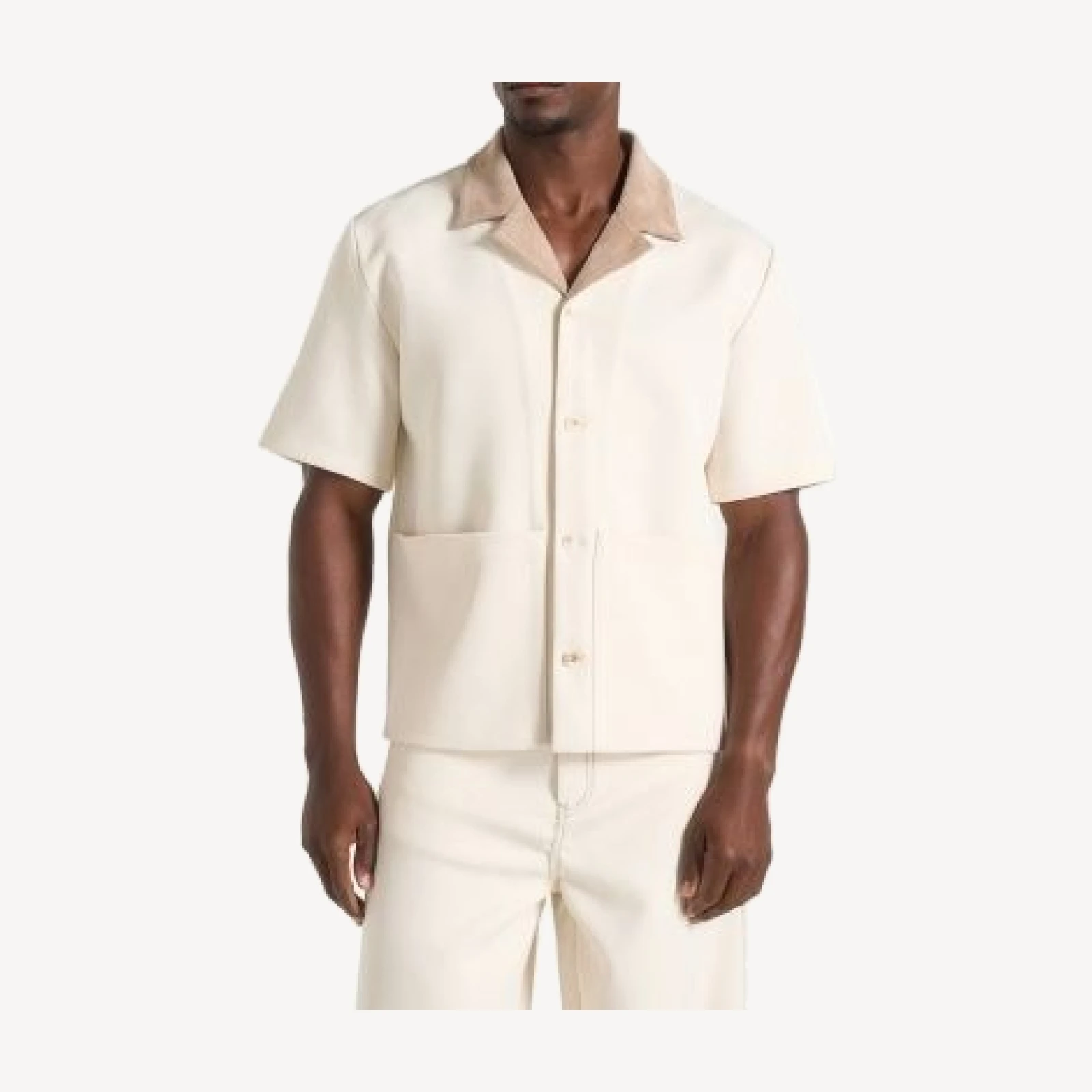 Maniere De Voir Joel Twill Shirt with Suede Revere Collar