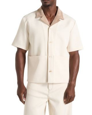 Maniere De Voir Joel Twill Shirt with Suede Revere Collar