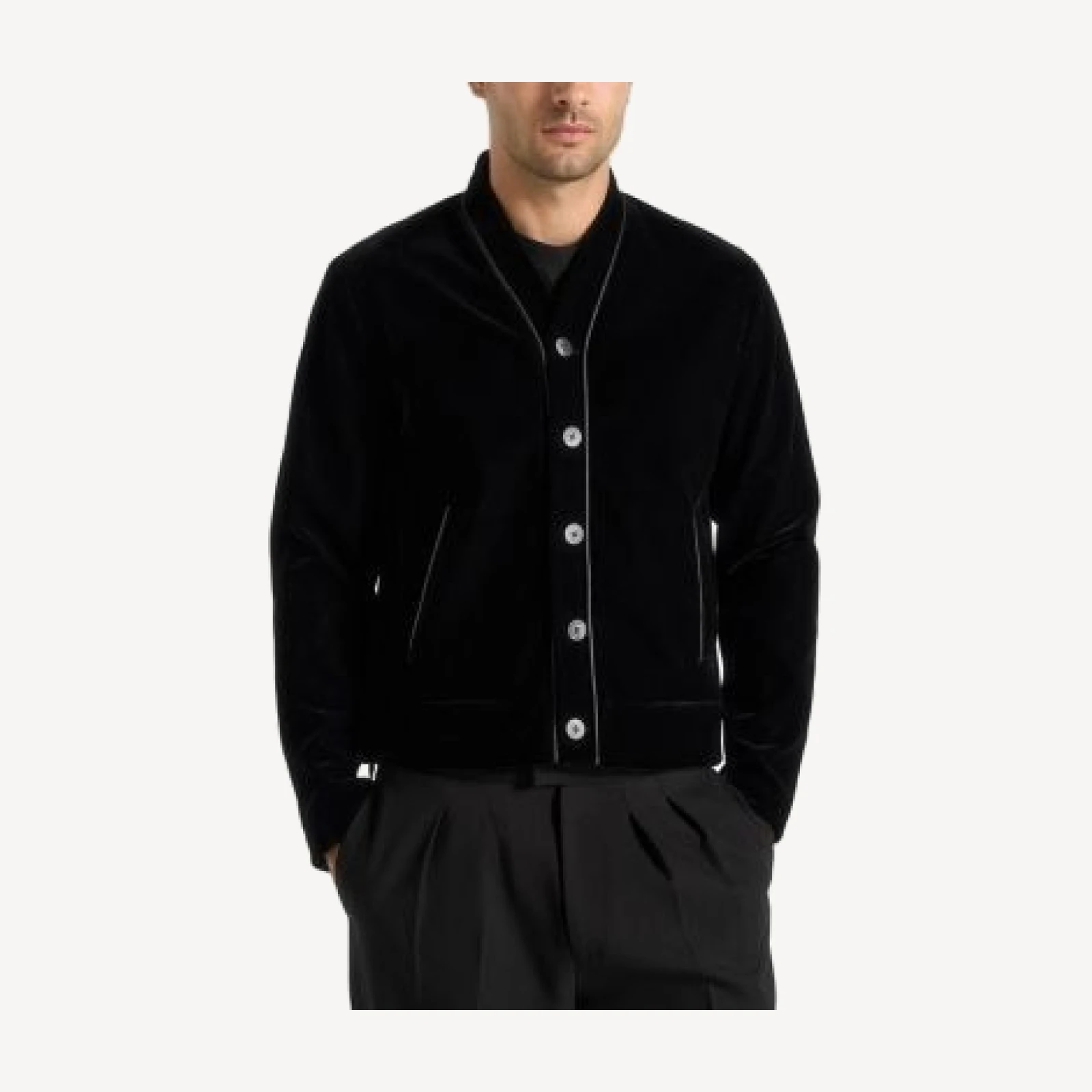 Maniere De Voir Nassim Velvet Jacket with Contrast Piping