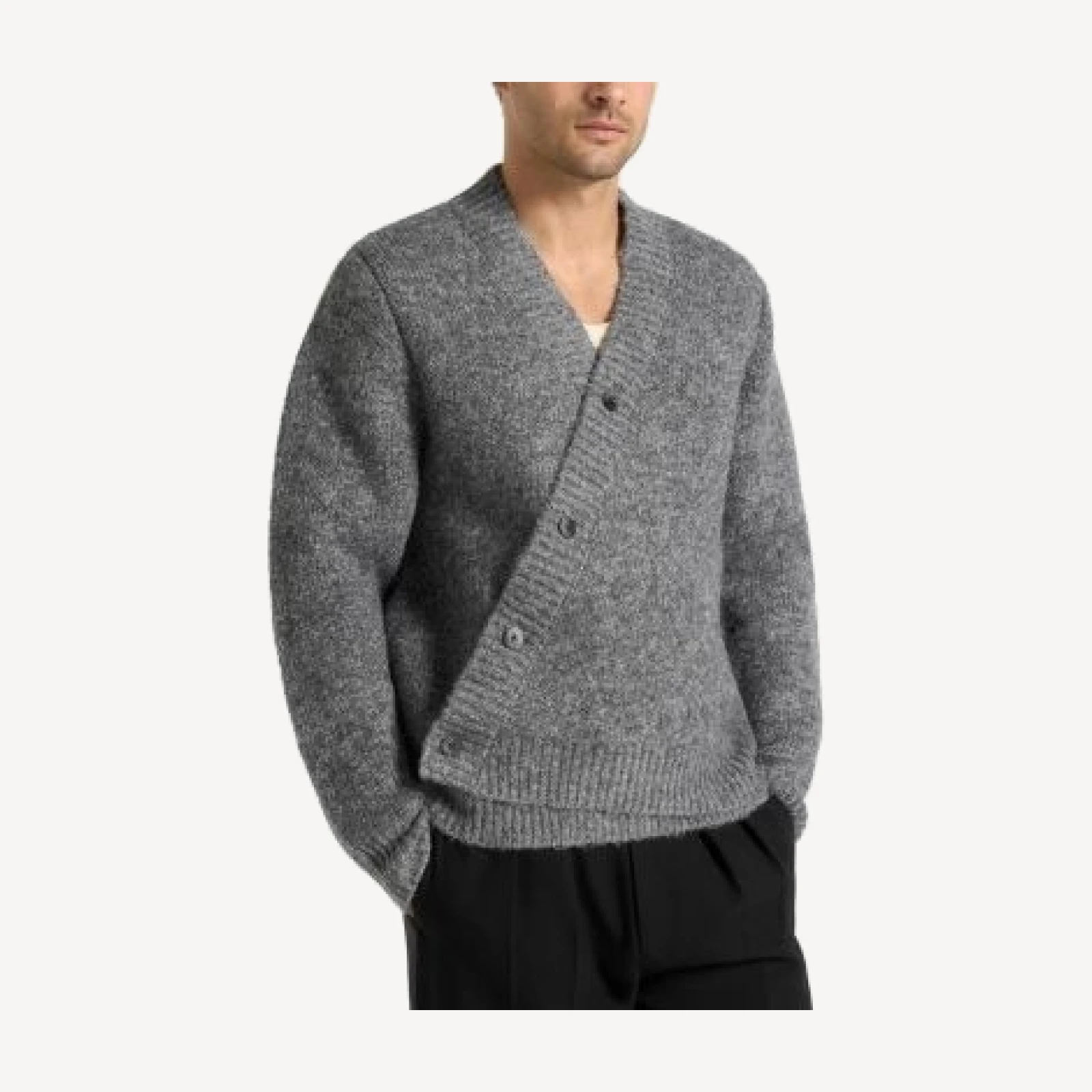 Maniere De Voir Dani Unisex Asymmetric Brushed Wool Knit Cardigan