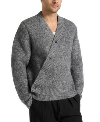 Maniere De Voir Dani Unisex Asymmetric Brushed Wool Knit Cardigan